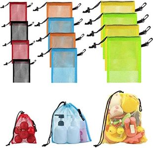 iMucci 12 Pieces 6 color Mesh Drawstring Bag with Clips, Nylon Drawstring Bags Pocket Foldable Beach Bag with Cord Lock for Swimming Collecting Toys Laundry Sports Gym Beach Travel