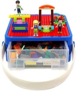 Bins & Things Lego Storage, Bin Box Organizer - Kids Toy Storage Containers - Small Brick Shaped Tub Organizers for Legos, Barbie Dolls, Hot Wheels and Beyblade- Anti-Lego Mess Organizer (Blue & Red)