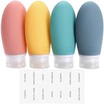 100ml Silicone Travel Bottle, Opret 4 Pack Leak Proof Refillable Squeezable Containers with Lable 3.4oz for Shampoo, Conditioner and Toiletries, BPA Free and TSA Approved