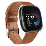 Leather Straps for Fitbit Versa 4 Strap/Fitbit Versa 3 Straps/Fitbit Sense 2 Strap/Fitbit Sense Strap for Women Men, Genuine Leather Replacement for Fitbit Versa 4 /Fitbit Sense 2 (Brown)