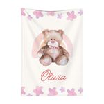 Personalized Baby Blanket with Name for Kids Custom Throw Customized Name Receiving Swaddle Blanket for Girls Boys Infant Newborn Toddler Gifts (09-Teddy Bear)