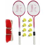 CLOVERBYTE Multicolour Badminton kit Set of 2 Piece Racquet with 8 Piece Plastic Shuttlecock and Badminton Net Badminton Kit