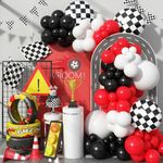 Racing Car Balloons Arch Garland Kit, Red and Black White Checkered Foil Balloons Garland Kit, Hot Wheels balloon for Boys Birthday Baby Shower Race Car Theme Party Decorations Supplies