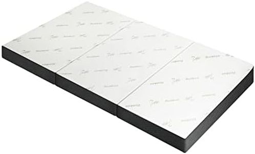 BEDRA BEDDING Tri-Folding Mattress - 10CM High-Density Foam with Ultra Soft Removable Bamboo Cover, 190x137x10CM, Spare Sofa Bed Floor Mat for Travel Camping, Black+White