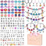 Qupzze 142 PCS Charm Bracelet Making Kit, Jewelry Making Supplies Beads, Bracelets for DIY Craft, Mermaid Girls Gift Jewelry Making Supplies Set for Girls Kids Teens and Adults