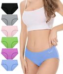 Benirap Womens Underwear Cotton Knickers Multipack, Ladies Pants Mid Rise Waisted Stretch Briefs Breathable Comfy Hipster Panties (6 Packs)-Light Multicolor XL