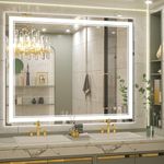 Keonjinn 40 x 32 Inch LED Mirror, Bathroom Vanity Mirror with Lights, Wall Mounted Anti-Fog Dimmable Modern Lighted Makeup Mirror with Memory, IP54 Waterproof(Horizontal/Vertical)