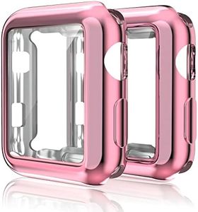 2 Pack Compatible for Apple Watch 42mm Case iWatch Screen Protector TPU All-Around Protective Case Clear Ultra-Thin Cover for Apple Watch Series 3 Series 2 42mm, 2 Pack (Rose Gold)
