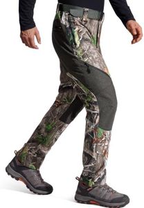 FREE SOLDIER Men's Fleece Lined Outdoor Cargo Hiking Pants Water Repellent Softshell Snow Ski Pants with Zipper Pockets (Dark Camo 34W x 30L)