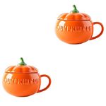 Yardwe Ceramic Autumn Cup 2PCS Cute Pumpkin Cup Ceramic Coffee Milk Mug with Lid Halloween Mug for Halloween, Thanksgiving, Birthday, Fall Party Favors (Medium) Tableware Pumpkin Cups