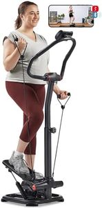 Sunny Health & Fitness 2-in-1 Power Stepper with Resistant Bands & Handlebar, Low-Impact Cardio, Height Adjustable, 330 LB Max & SunnyFit® App Enhanced Bluetooth Connectivity SF-S021055