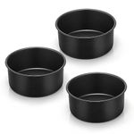 HaWare 6 inch Cake Tin, Non-Stick Stainless Steel Deep Cake Pan Set of 3, Small Round Baking Roasting Tin for Birthday Wedding Layer Cakes, Healthy & Non-Toxic, Leak & Rust Resistant (16cm, Black)