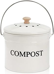 AVLA Compost Bin Kitchen Countertop, 1 Gallon Composter Pail, Food Waste Composting Bucket, Odorless Trash Keeper Container, White Scraps Caddy with Charcoal Filter, Carrying Handle, Lid