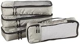 Amazon Basics Packing Cubes, Zipper, Slim (4-Piece Set), Gray