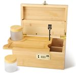 Rolling Box with Lock, Box Rolling Tray and Accessories, Large Bamboo Box Gift Set Smell Proof with 2 Jars, Storage Tube, Treasure Box Decorative Storage Boxes, Wooden Box Gift Set for Man, Woman