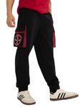 The Souled Store Official Deadpool: Maximum Effort Men and Boys Drawstringed Black Printed Baggy Fit Cargo Joggers