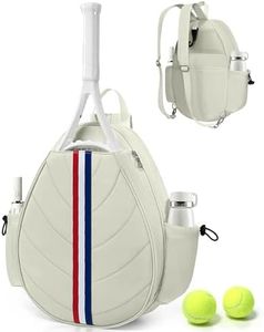 TBTOTRA Tennis Bag, Water Resistant Tennis Backpack for Women Men, Quilted Crossbody Sling Design for Tennis, Pickleball, Badminton Rackets, Beige