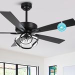 Parrot Uncle 52 Inch Ceiling Fans with Lights for Bedroom, Black Chandelier Ceiling Fan with Remote Control, 3 Speeds, Reverse DC Motor, Dimmable, Color Adjustable, Indoor/Outdoor, ETL