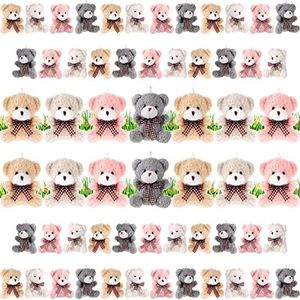 60 Pieces Mini Plush Bear Toys Bulk Soft Tiny Stuffed Bunny Doll Small Bear Animal Toys for DIY Keychain Gifts Thanksgiving Birthday Wedding Party Favors 3.2 Inch (Yellow, White, Pink, Gray, Bear),