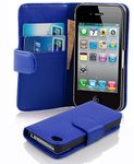 cadorabo Book Case works with Apple iPhone 4 / iPhone 4S in NAVY BLUE - with Stand Function and Card Slot made of Smooth Faux Leather - Wallet Etui Cover Pouch PU Leather Flip