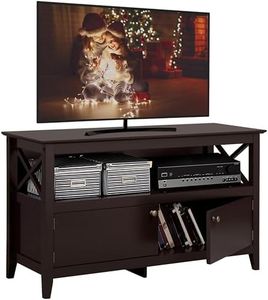 Yaheetech X Shape Wooden TV Table Stand for TVs Up to 50 in, Media Entertainment Center Console Table with Storage Cabinets & Open Shelf, 2 Doors Living Room Furniture, Espresso