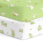 Cotton Baby Crib Fitted Bed Sheets for Cot | Organic Twill Fabric Baby Bedding for New Born, Infants, Toddlers | 38"x24" Pack of 2 | The White Cradle - White & Green Bunny