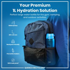 Ion8 1L Water Bottle – Leak Proof Flip Lid, BPA Free, Blue