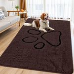 Smiry Dog Door Mat for Muddy Paws, Absorbent Dirt Trapper Non Slip Quick Dry Washable Chenille Mat for Mud Dogs, Entry Rug for Indoor and Outdoor (71x46 Inches, Brown and Black)