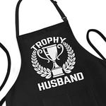 Funny Apron for Dad - Trophy Husband - Adjustable Poly/Cotton BBQ Grill Apron with Pockets - Apron For Grilling Cooking Gardening, Black