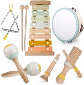 Fortand Musical Instruments, Toddler Wooden Percussion Instruments Toy Montessori Baby Musical Toys for Kids Xylophone Tambourine Natural Wooden Music Set Preschool Educational Toys for Boys and Girls