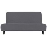 Easy-Going Stretch Sofa Slipcover Armless Sofa Cover Furniture Protector Without Armrests Slipcover Soft with Elastic Bottom for Kids Spandex Jacquard Fabric Small Checks(Futon,Gray)