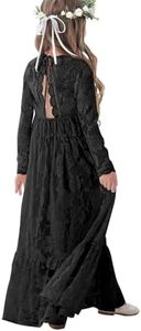 ALLOVIN Long Sleeve Boho Lace Flower Girl Dress, A-Line Ruffle Wedding Baptism Party Dress for Girls 3-12 Years | Black | 8-9Y