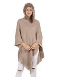 MANRA Women Solid Cape Knee Length Coat (Sc 21 Kashmiri Cap With Fur Fawn_Fawn_Free Size)