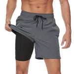 Arcweg Men's Swim Trunks Mens Swimming Shorts with Compression Liner Quick Dry Stretchy 2 in 1 Board Shorts with Zipper Pockets Back + Grey M (UK)