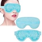 WOVTE Cooling Eye Mask, Reusable Hot or Cold Therapy Gel Bead Eye Mask with Soft Plush Backing and Adjustable Strap for Puffy Eyes, Dry Eyes, Dark Circles, Headache (Blue)