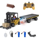 Mostop RC Forklift with Carrier Slab Construction Toy,1/24 Remote Control Forklift Toy with Boxes/Sound and Light Spray,Two Rechargeable Batteries and Charger,Gifts for Boys and Girls