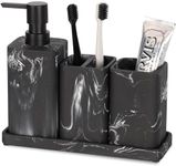 zccz Bathroom Accessory Sets, 4 Pieces Bathroom Accessories Complete Set Vanity Countertop Accessory Set with Marble Look, Includes Lotion Dispenser Soap Pump, Tumbler, Toothbrush Holder and Tray