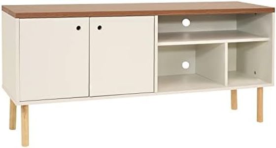 Sunnydaze Mid-Century Modern TV Stand for 55-Inch TV - Entertainment Stand for Living Room, Den, or Family Room - TV Media Console with Side Storage Cabinet and Shelves - Latte