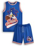 SONIC THE HEDGEHOG Boys Basketball Jersey and Shorts Set | Kids Complete Two Piece Sports Outfit in Blue | Childrens Athletic Wear Matching Bundle | Game Character Merchandise Apparel Gift