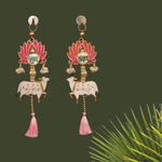 Divyakosh Handmade Lotus with Cow & Pink Tassel Style Hanging for Ganpati Decor and Diwali Decoration|MDF Floral Wall Hangings for Home Decoration, Temple, Main Door Entrance |1 Pair | 14 Inch Each