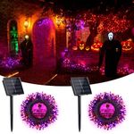 Orange and Purple Halloween Lights Outdoor, 2 Pack 72ft 200 LED Halloween String Lights with 8 Modes, Waterproof Solar Orange Purple String Lights for Halloween Party, Garden, Patio, Halloween Decor