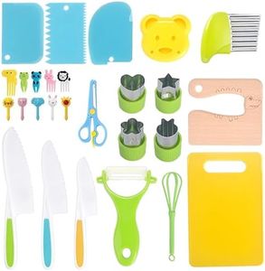 27 Pieces Kids Safe Knife Set, Montessori Kitchen Tools for Toddlers, Kids Cooking Sets, Kids Kitchen Set Include Safe Knife, Cutting Board, Fruit Fork, Peeler, Crinkle Cutter, Egg Beater, etc.