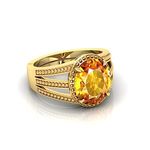 PRANJAL GEMS 15.25 Ratti Pukhraj Stone Original Certified Yellow Sapphire Gemstone Adjustable Woman Man Ring With Lab Certificate For Unisex Adult