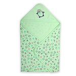 LuvLap Cotton Hooded Wrapper - Baby Towel for New Born | Big Size 75cm x 75cm | Soft, Safe & Skin-friendly | Perfect for Newborns 0-12 Months | Lightweight & Travel Friendly, Penguin Print - Sea Green