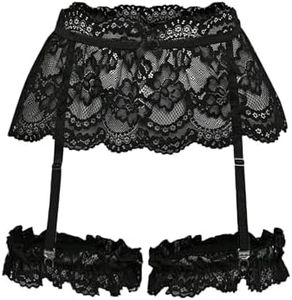OYOANGLE Women's Floral Lace Sheer Garter Belt Scallop Trim Suspender Belt Lingerie for Thigh Highs Black Small