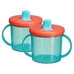 Vital Baby Free Flow Cup with Non-Spill Travel Spout, Easy Grip Handles & 200ml Capacity - Perfect for Learning Sipping & Staying Hydrated - 4m+ Babies & Toddlers - Blue & Coral 2pk