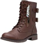 Vepose Women's 929 Mid Calf Boots, Military Combat Boots, Cognac/Red Brown, Size 11 US -Credit Card Wallet Pocket(CJY929 Cognac 11)