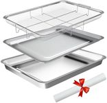 Air Fryer Basket and Tray for Oven, Bakpoco Stainless Steel Air Fryer Basket with Deep Pan, 4 Pcs Oven Air Fryer Pan Rack Set with Parchment Papers for Cooking Baking Grilling Pickled