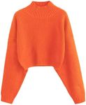 ZAFUL Women's Turtleneck Pullover Drop Shoulder Short Pullover Sweater, A-Orange, M