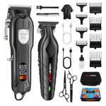 HIENA PRO Hair Clipper Set for Men, Professional Hair Clippers Men Cordless Hair Cutting Kit for Barber Set Rechargeable Hair Trimmer for Men with LED Display (Black)